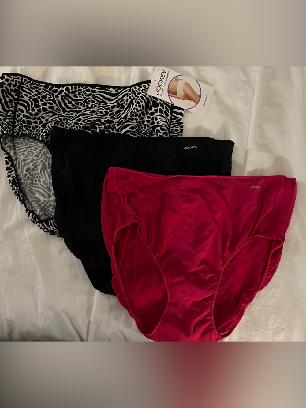 Jockey No Panty Line Promise Hip Briefs - Black Animal Print, Pink & Solid Black - Picture 3 of 5